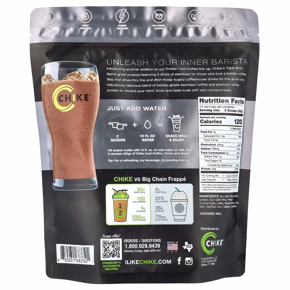 Chike Coffee Protein Triple Shot Espresso & Cream 448g – Protein Coffee Drink Mix with Espresso Flavor 2