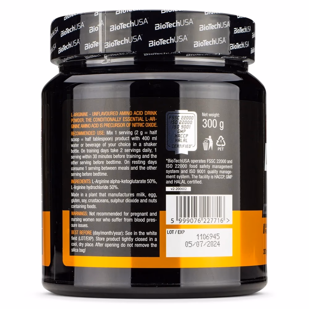 BioTechUSA L-Arginine Powder Unflavoured 300g: Pure Amino Acid Supplement for Nitric Oxide Support 4