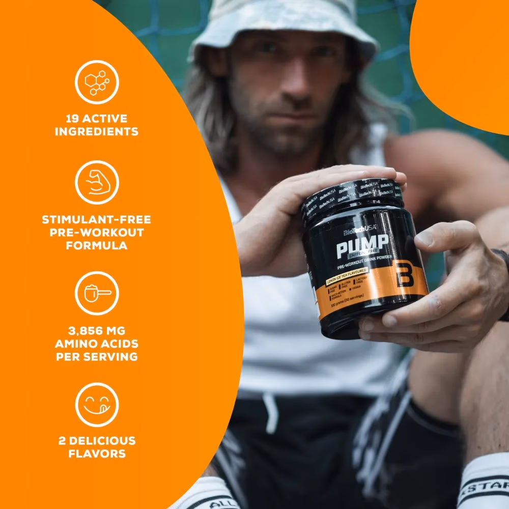 BioTechUSA Pump Caffeine Free Lemon Tea 330g: Stimulant-Free Pre-Workout for Focus, Pump & Performance 3