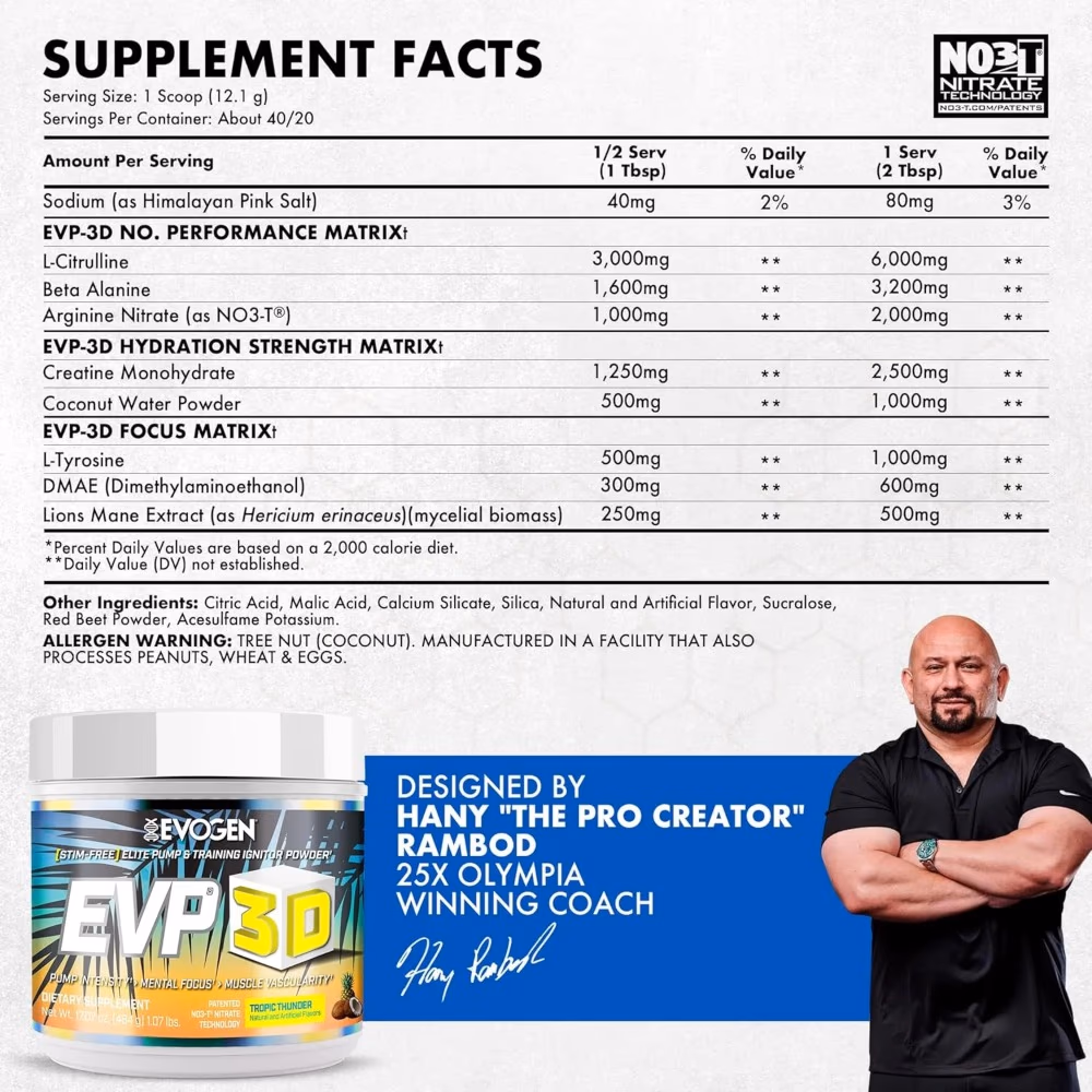 Evogen Nutrition EVP-3D Stimulant Free Pre-Workout 484gm - Tropic Thunder Flavor 2