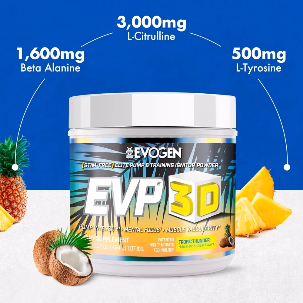 Evogen Nutrition EVP-3D Stimulant Free Pre-Workout 484gm - Tropic Thunder Flavor 4
