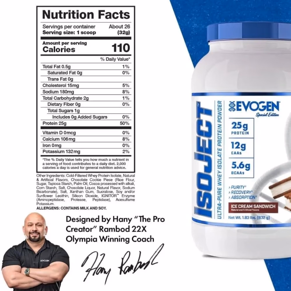 Evogen Isoject Pure Whey Isolate Protein Powder (Ice Cream Sandwich) - 1.83lbs 3