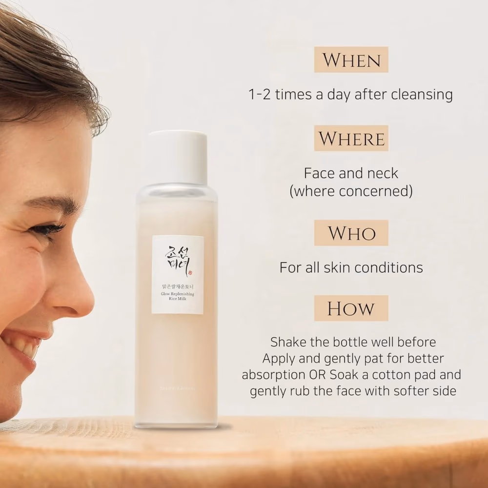 Beauty of Joseon Glow Replenishing Rice Milk 150ml - Light, hydrating milk with rice extract to nourish, brighten, and restore skin’s glow. 5