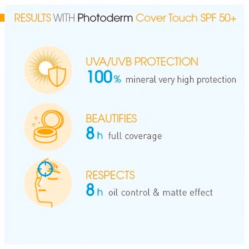 Bioderma Photoderm Cover Touch Mineral Sunscreen SPF 50+ 40g | Tinted Mineral Sunblock for Sensitive & Acne-Prone Skin | Mattifying High Protection 3