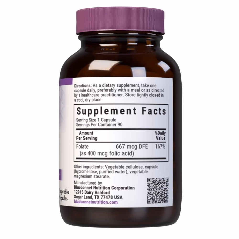 Bluebonnet Folic Acid 400mcg 90 Veg Caps 2