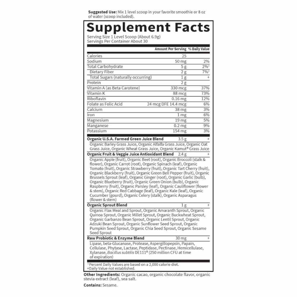 Garden of Life Green Superfood Powder 285g Chocolate 2