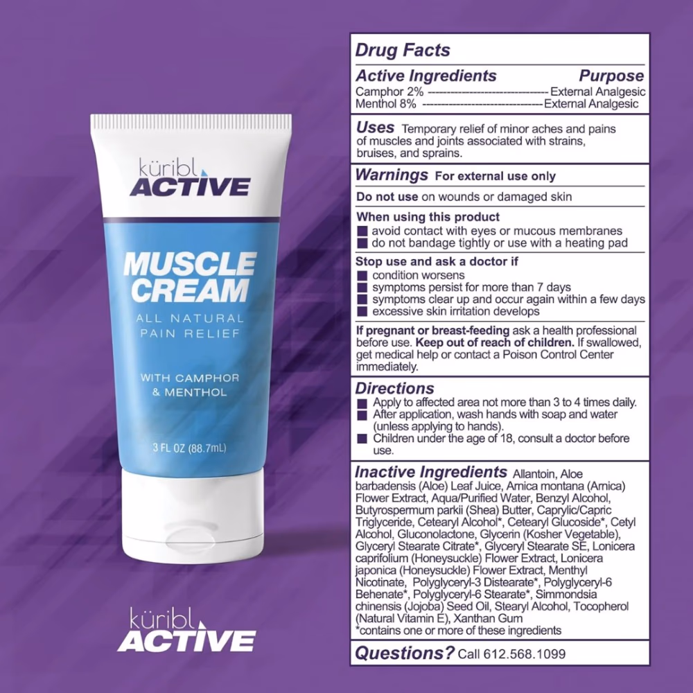 KURIBL ACTIVE MUSCLE PAIN RELIEF CREAM 88ML 3