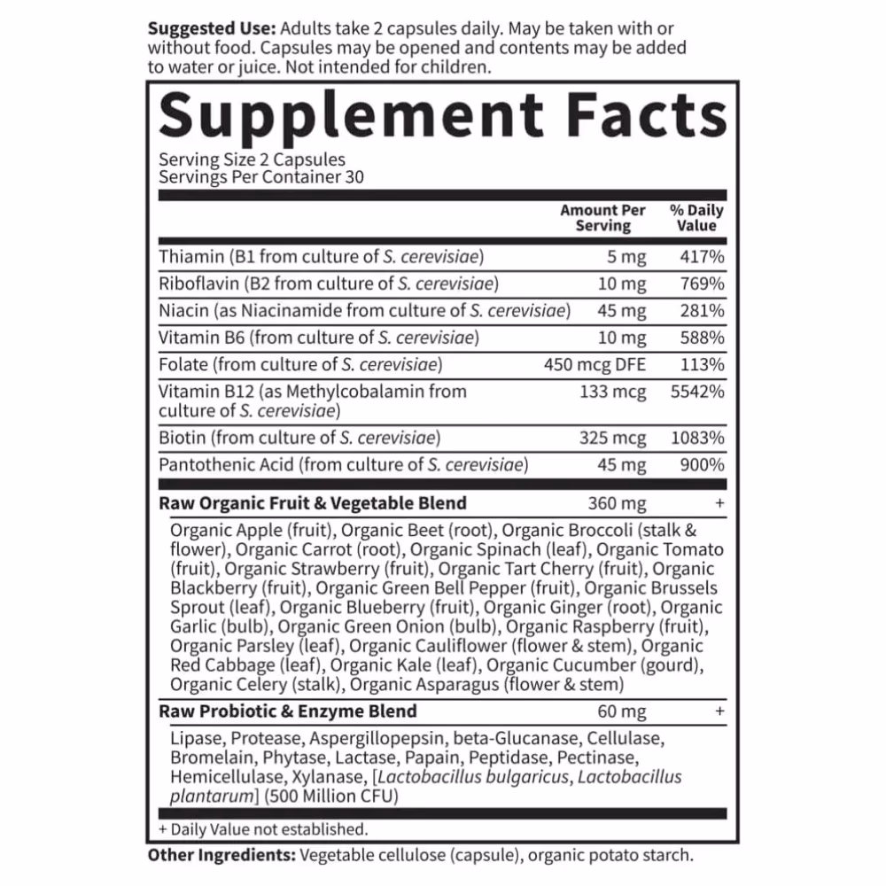 Garden of Life Vitamin Code RAW B-Complex 60 Vegan Capsules 2