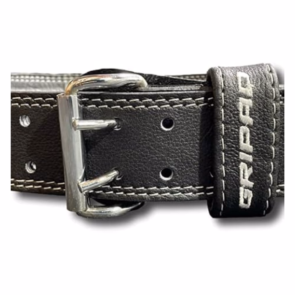 Gripad Leather Weightlifting Belt - Black and White - Large 4