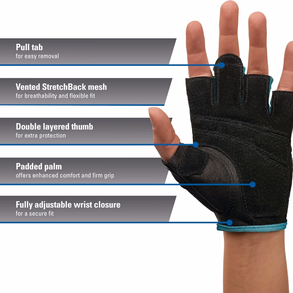 Harbinger Power Gloves for Women – Blue (Size S) | Padded Weightlifting Gloves for Grip, Comfort & Hand Protection 5