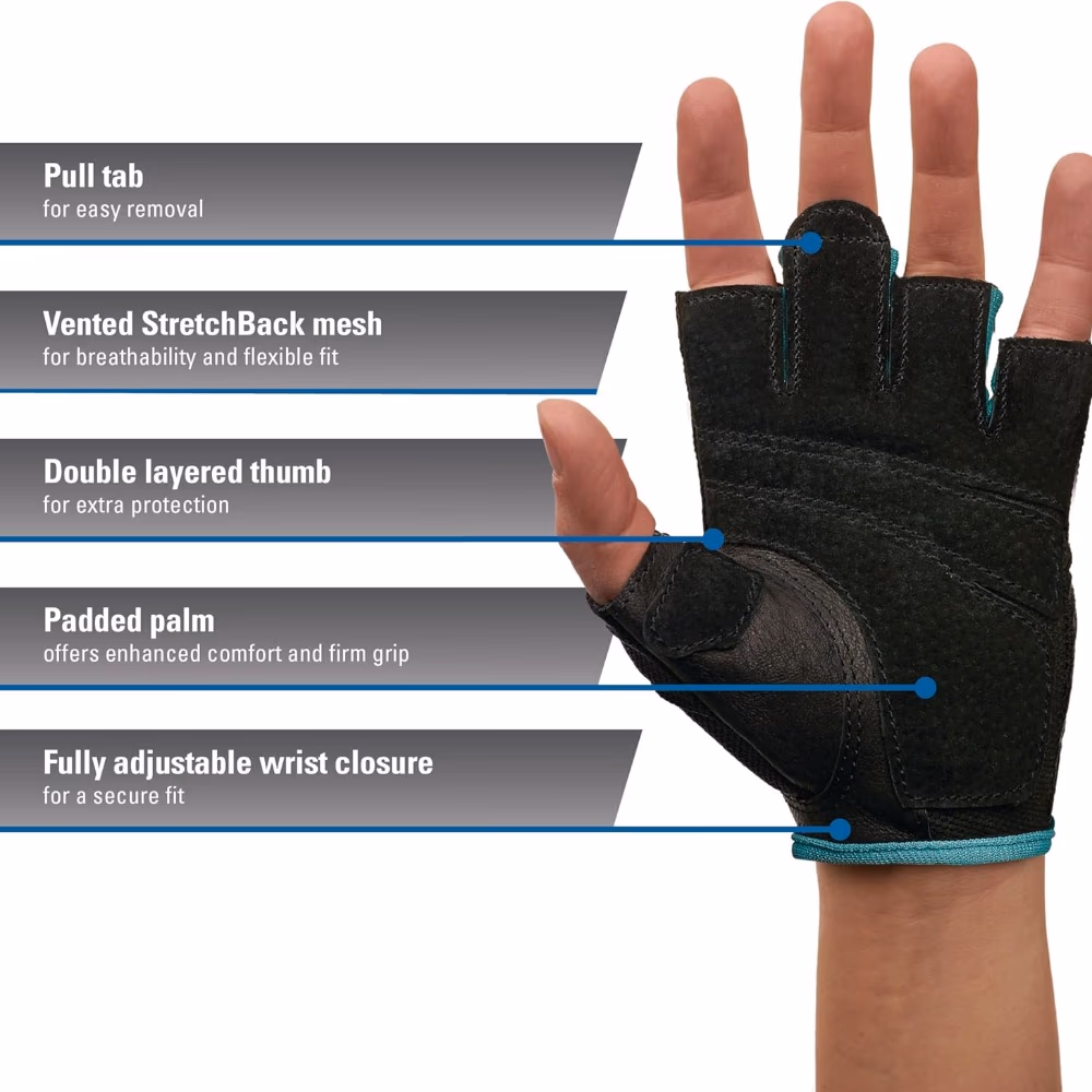Harbinger Power Gloves for Women – Blue (Size M) | Padded Weightlifting Gloves for Grip, Comfort & Hand Protection 5