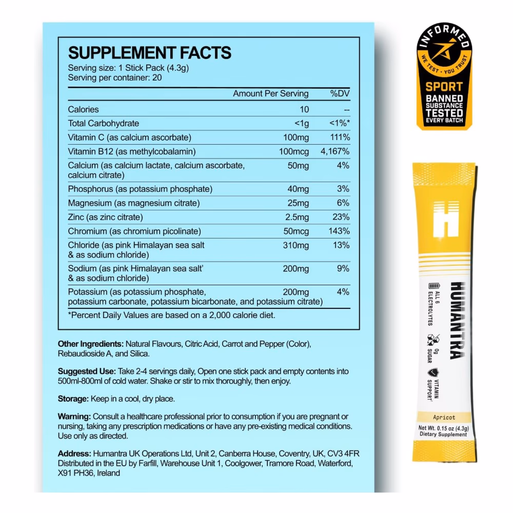 Humantra Electrolyte Powder – Apricot Flavor, 20 Servings | Hydration Support, Electrolyte Balance & Recovery Drink Mix 3