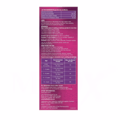 Hydralyte Electrolyte Ice Blocks, Apple Blackcurrant Flavor, 62.5ml Each, Pack of 16 3