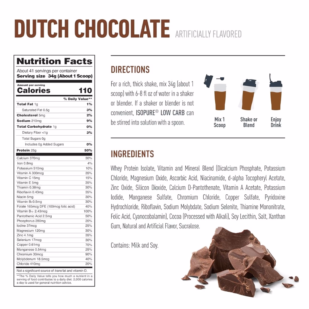 Isopure Zero Carb Protein, Dutch Chocolate, 3 LB 2