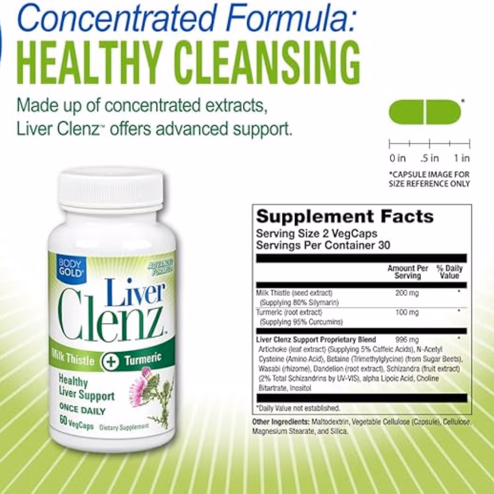 Body Gold Liver Clenz Milk Thistle & Turmeric 60 Veg Caps 2