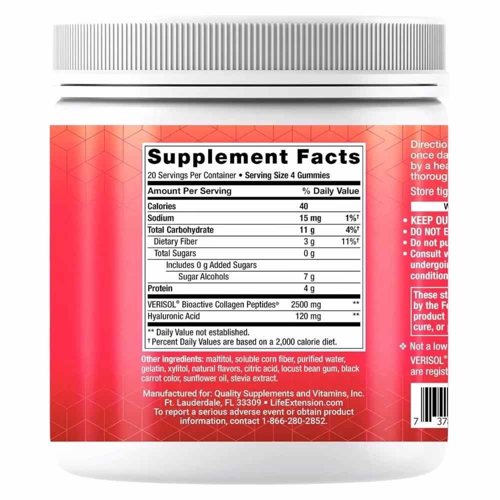 Life Extension Gummy Science Youthful Collagen Cherry Flavor 80 Gummies 3