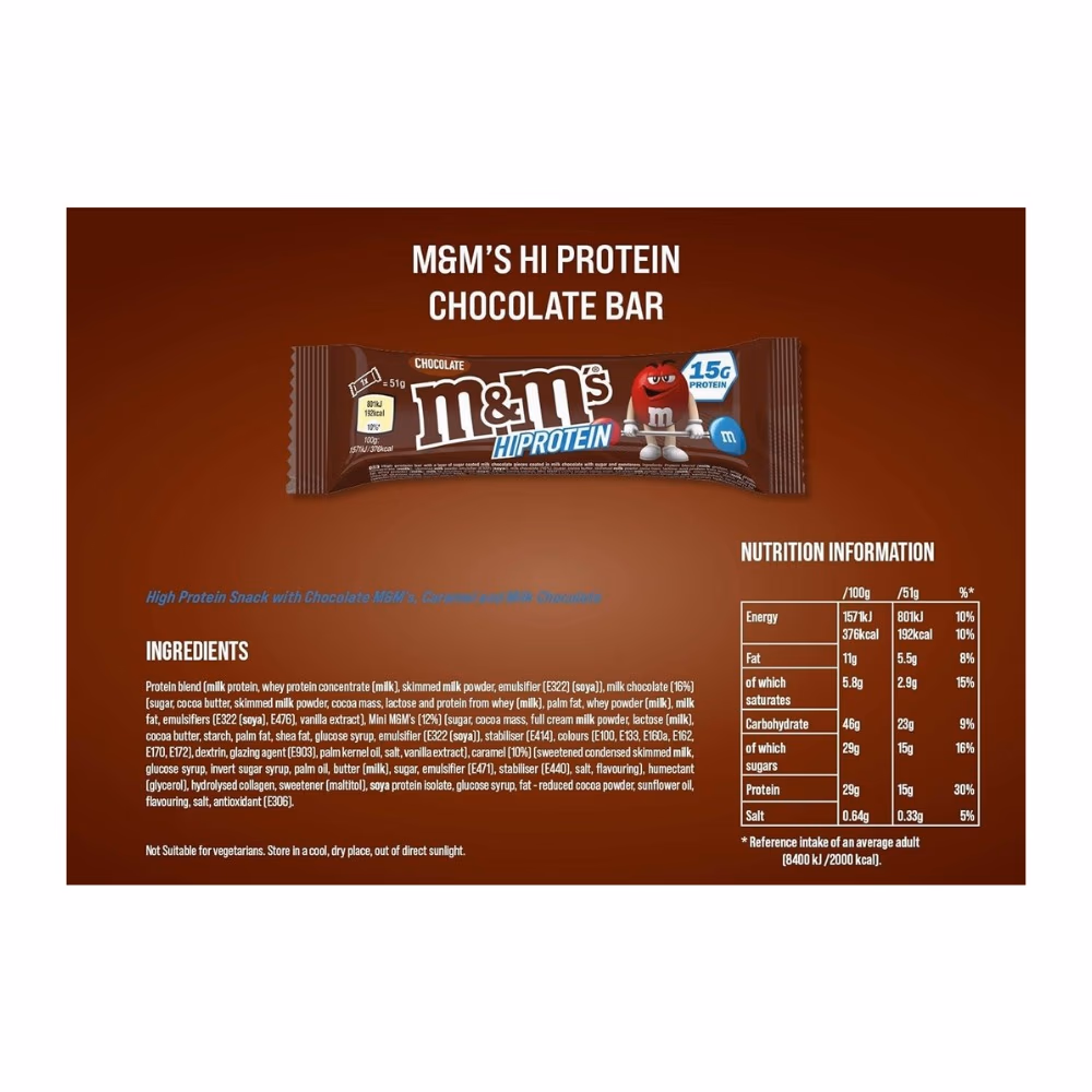 M & M Hi Protein Chocolate Bar (51g) 3