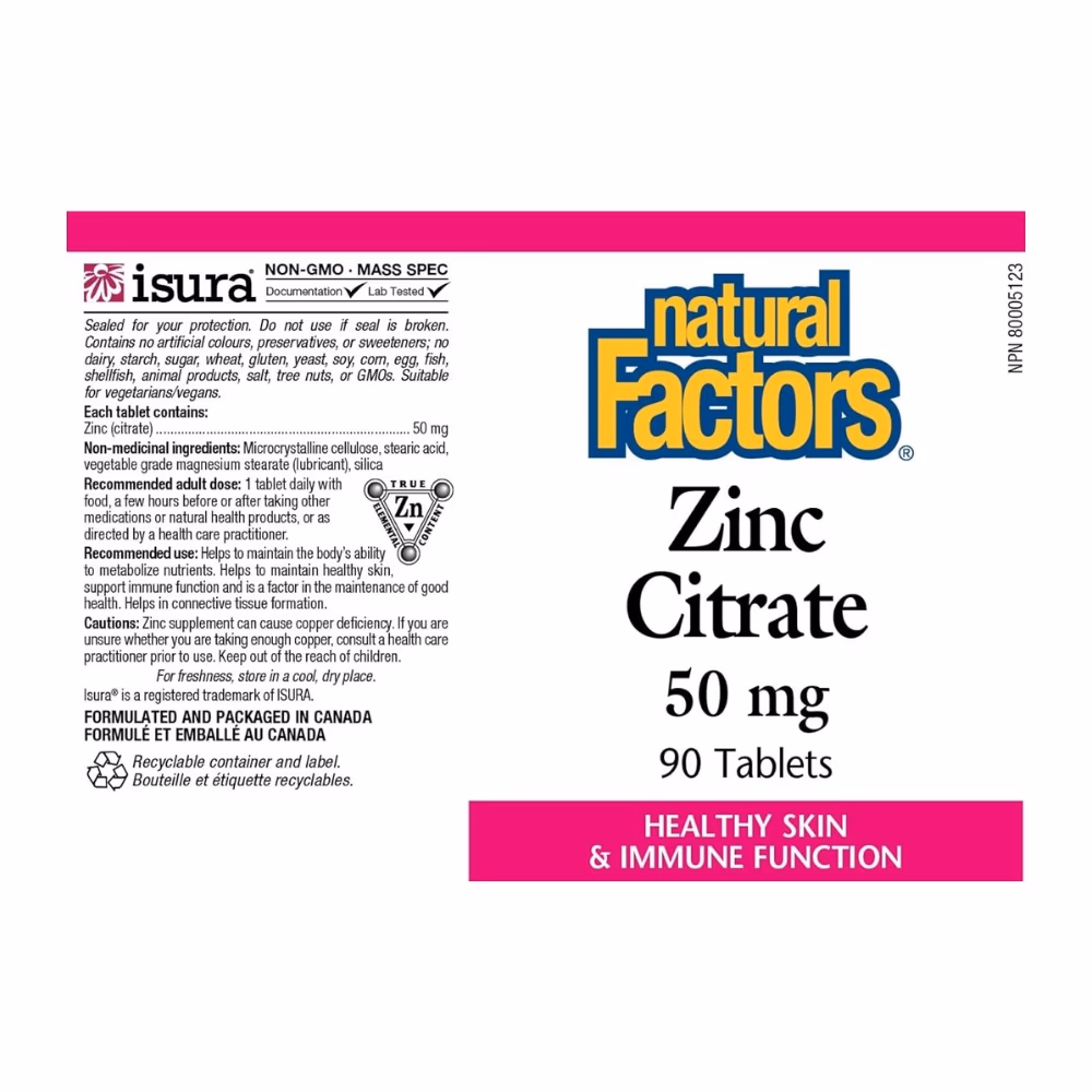 Natural Factors Zinc Citrate 50mg 90s 2