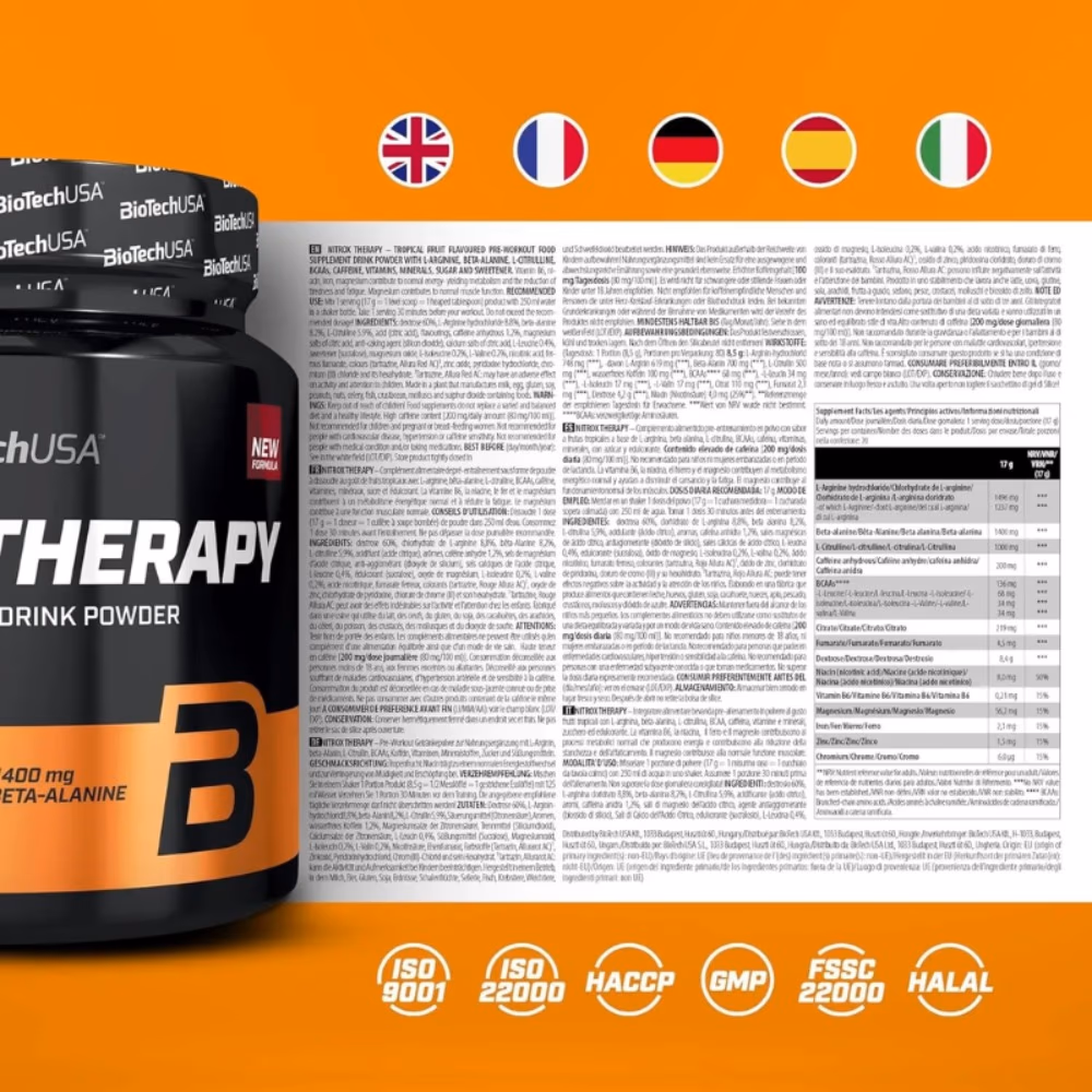 BioTechUSA Nitrox Therapy Grape 340g: Pre-Workout Formula for Pump, Focus & Performance 4