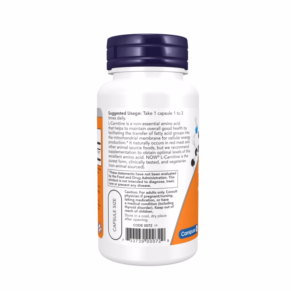 NOW L-Carnitine 500mg- 60 Vegetarian Capsules 3