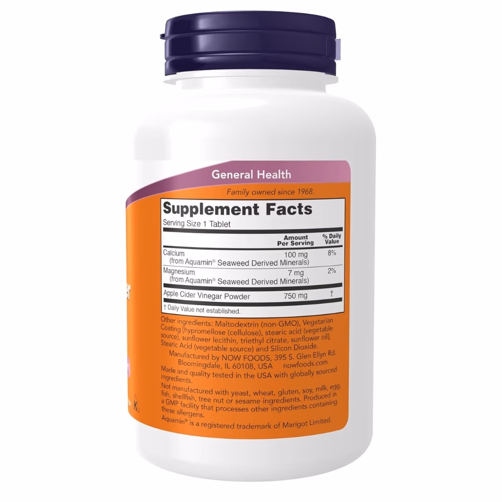 NOW Apple Cider Vinegar 750mg 180 Tabs 2