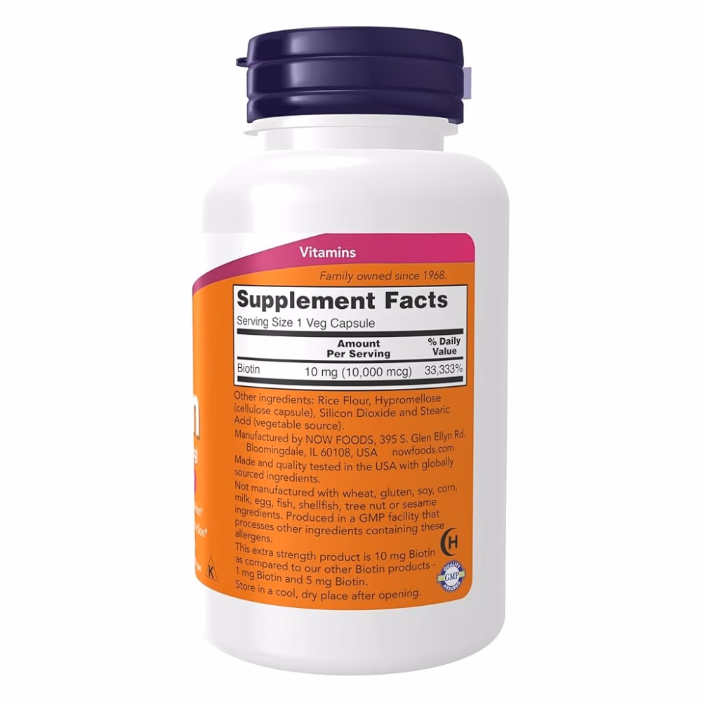 NOW Biotin 10,000mcg 120 Veg Capsules 2