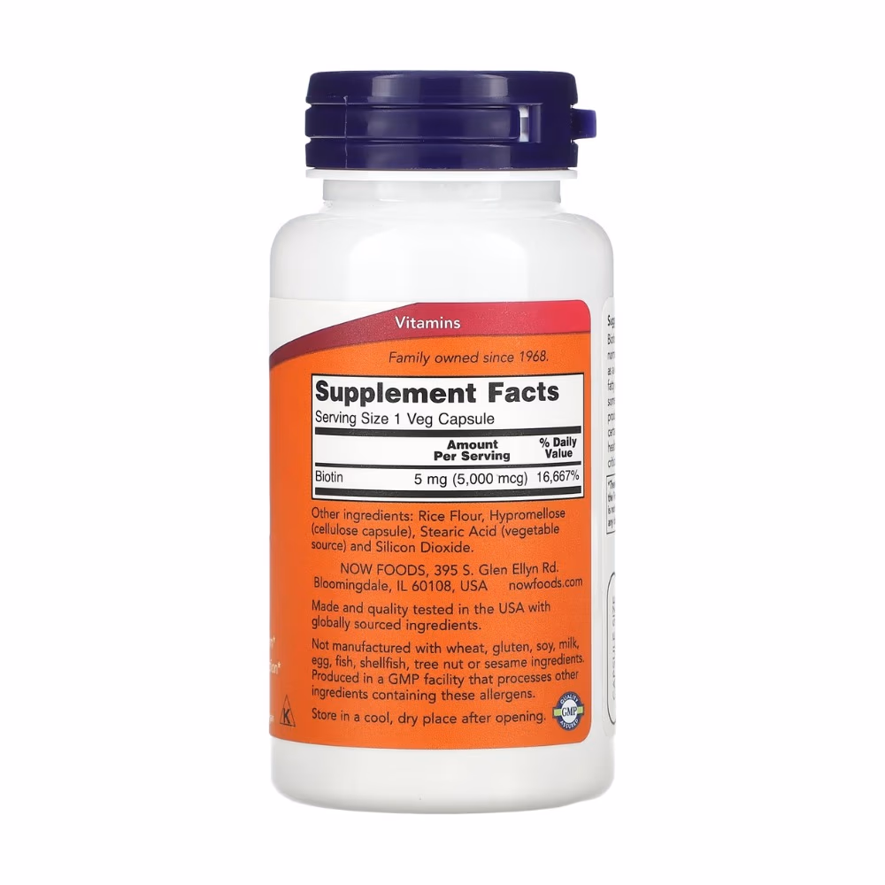 NOW Biotin 5000mcg 60 Veg Capsules 2