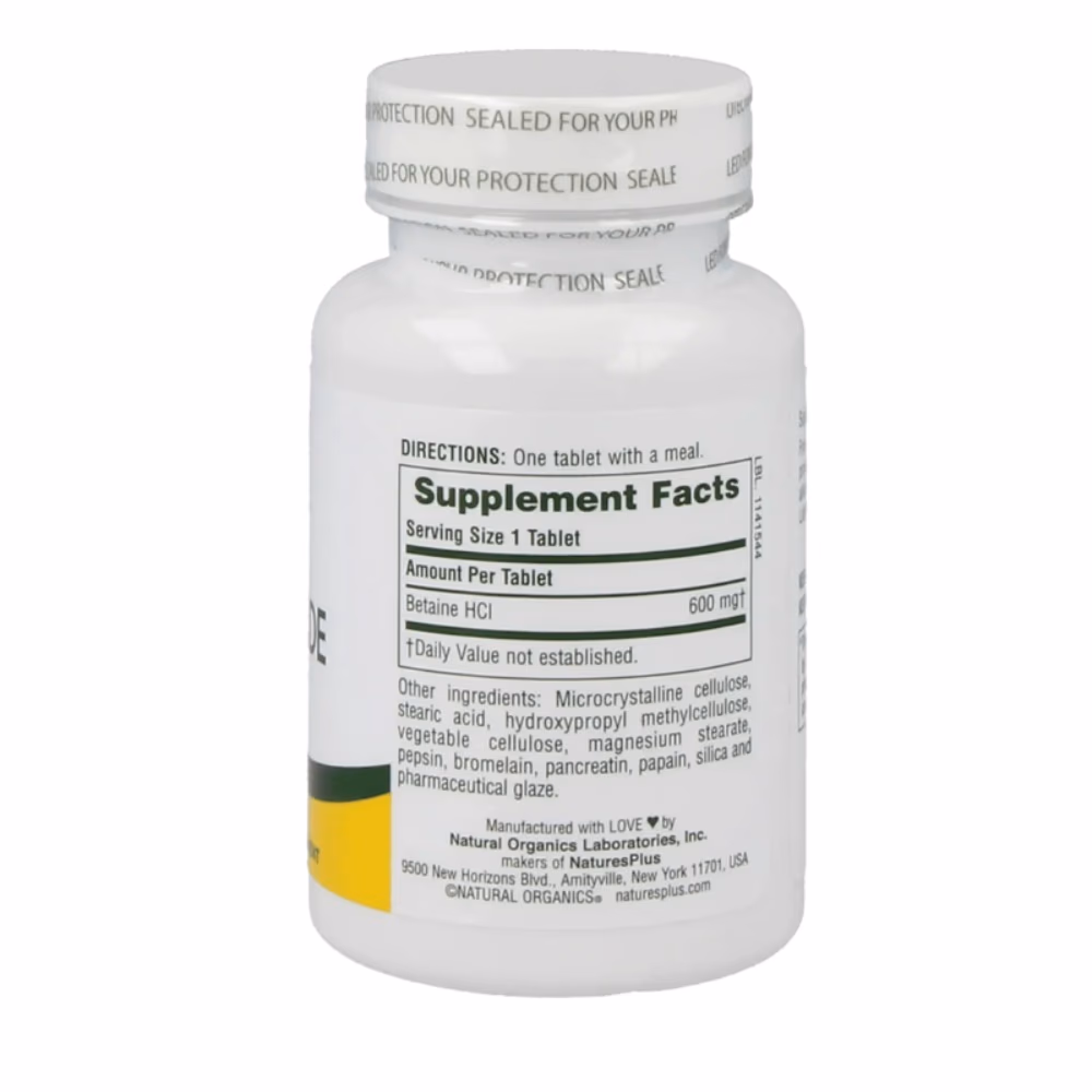 Natures Plus Betaine Hydrochloride 600mg 90 Tabs 2