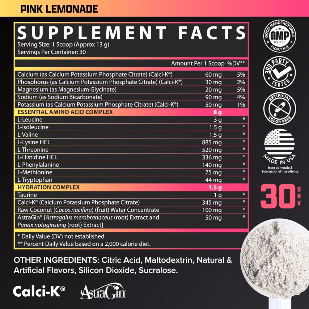 Nutrex EAA+ Hydration – Pink Lemonade – 390g | Essential Amino Acids & Electrolytes for Muscle Recovery & Performance 3