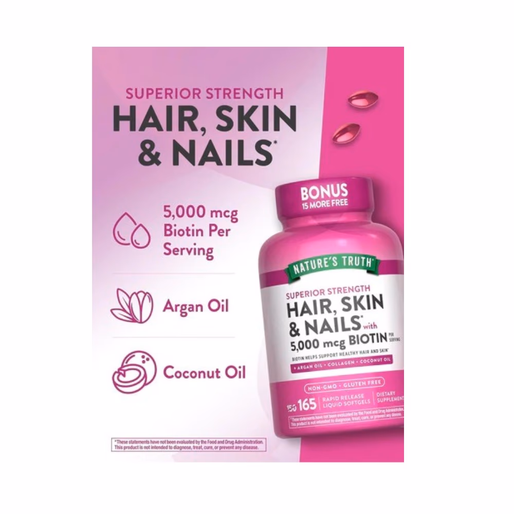 Nature's Truth Hair, Skin & Nails 5000mcg + Biotin (165 Softgels)  3