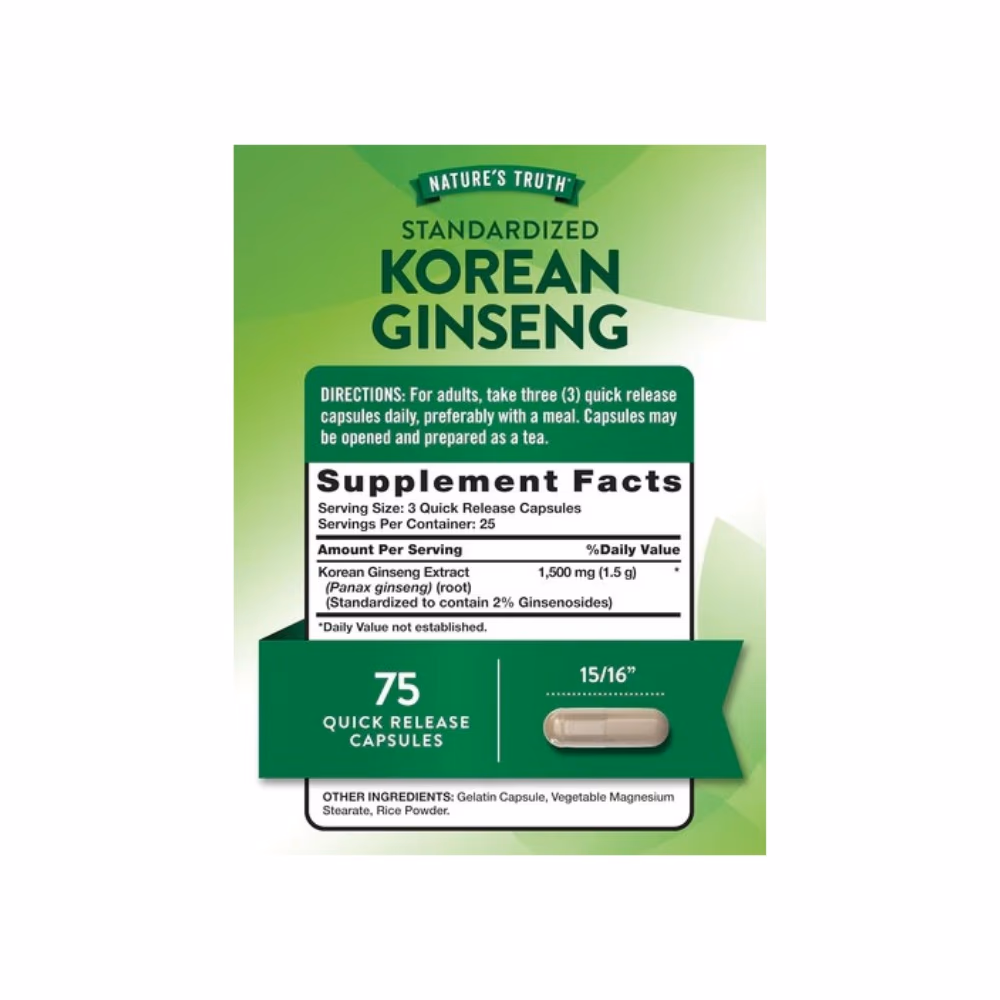 Nature's Truth Korean Ginseng 1500mg Cap 75s 2