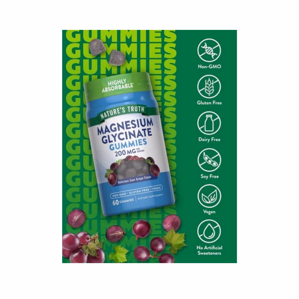 Nature's Truth Magnesium Glycinate 200mg Grape Gummies 60s 2