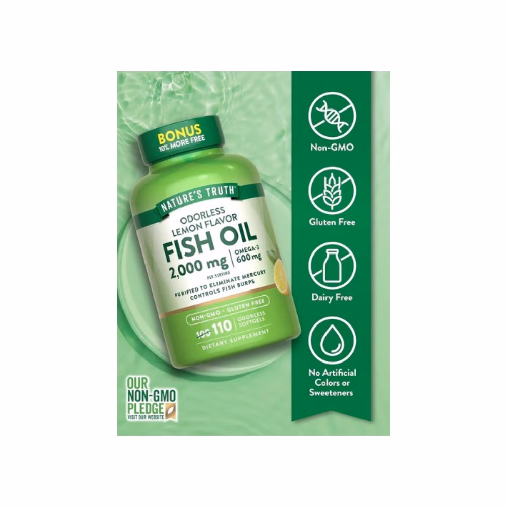 Nature's Truth Odorless Fish Oil 2000mg Lemon Softgels 110s  4
