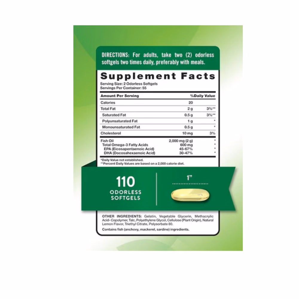Nature's Truth Odorless Fish Oil 2400mg 90 Softgels  3