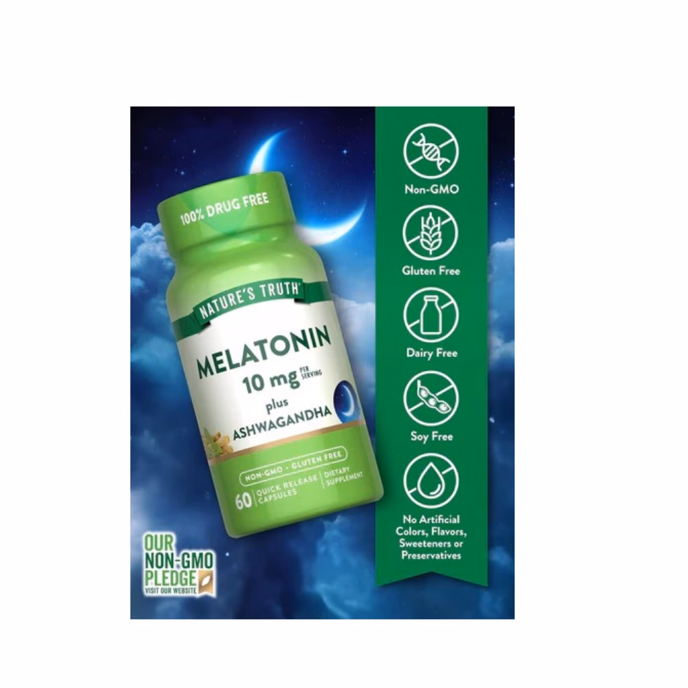  Nature's Truth Sleep Melatonin 10mg + Ashwagandha - 60 Capsules  2