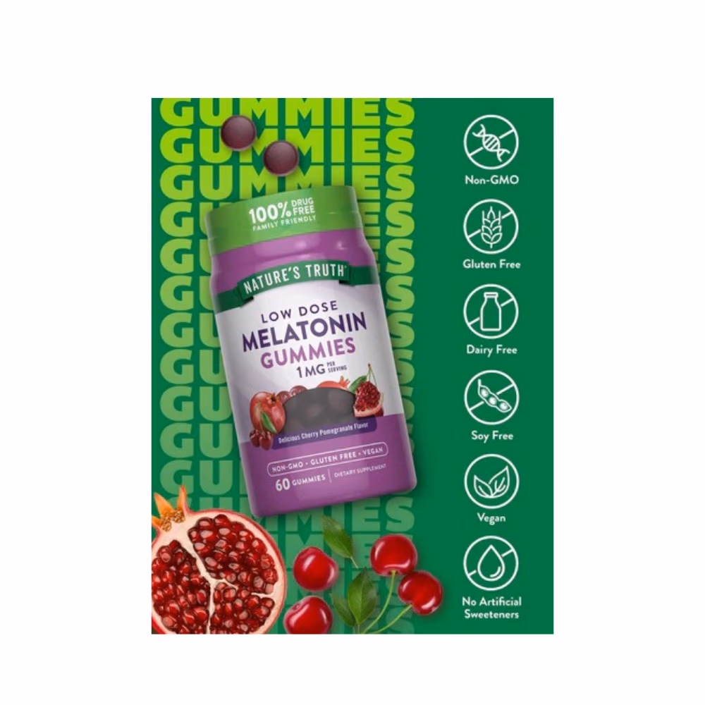 Nature's Truth Sleep Melatonin 1MG Cherry Pomegranate Gummies 60S 4