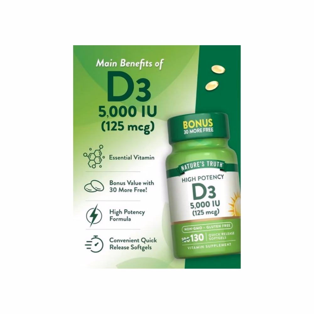 Nature's Truth Vitamin D3 5000 IU 130 Softgels 5