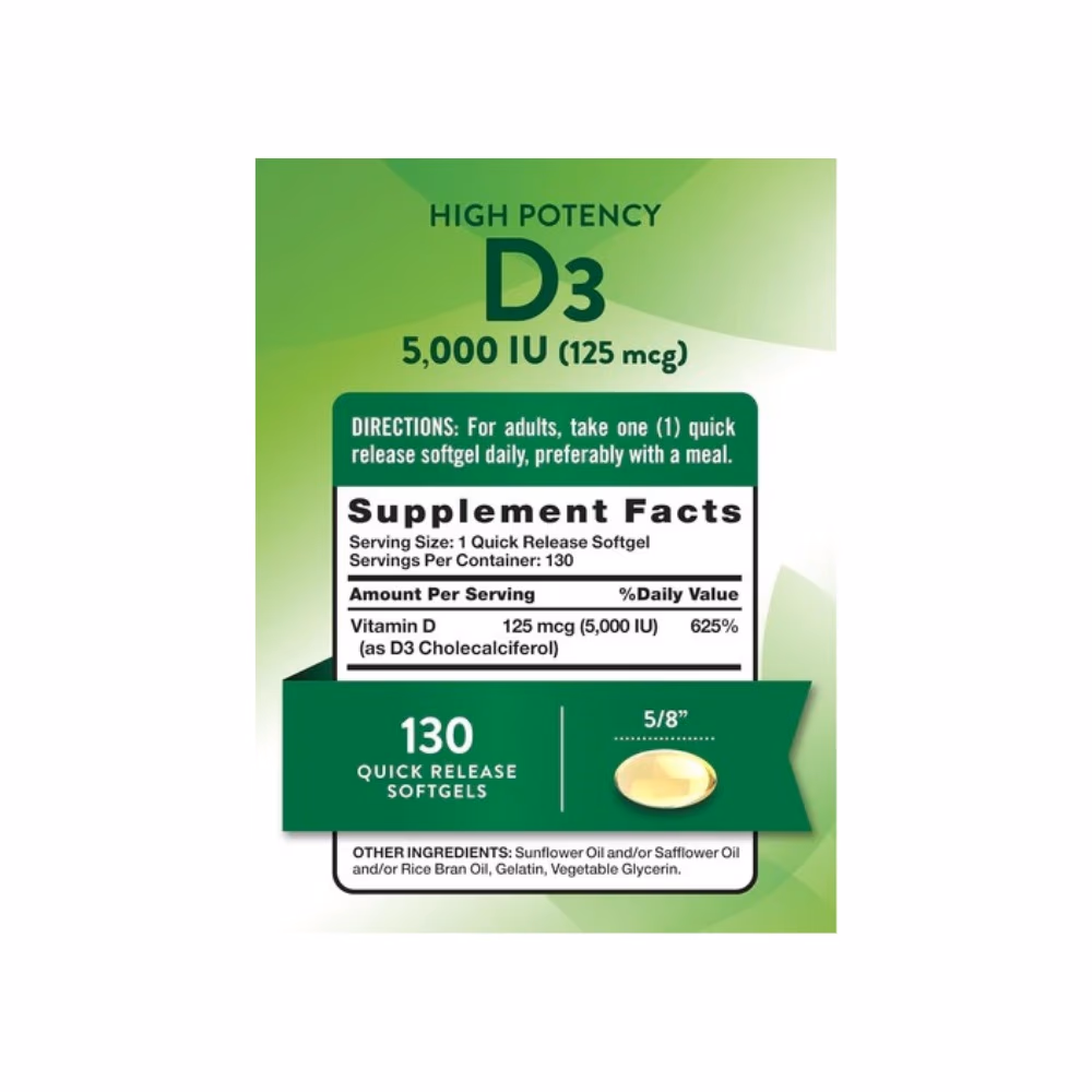 Nature's Truth Vitamin D3 5000 IU 130 Softgels 3