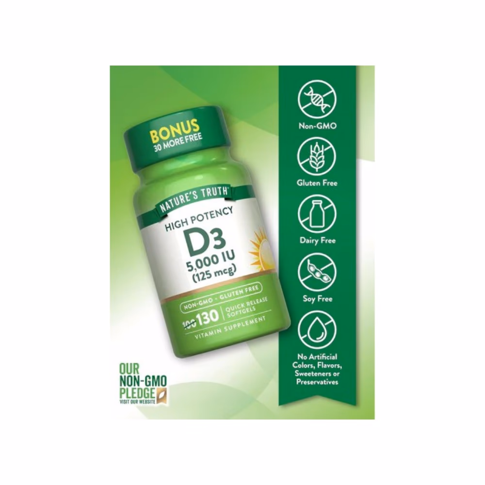 Nature's Truth Vitamin D3 5000 IU 130 Softgels 2