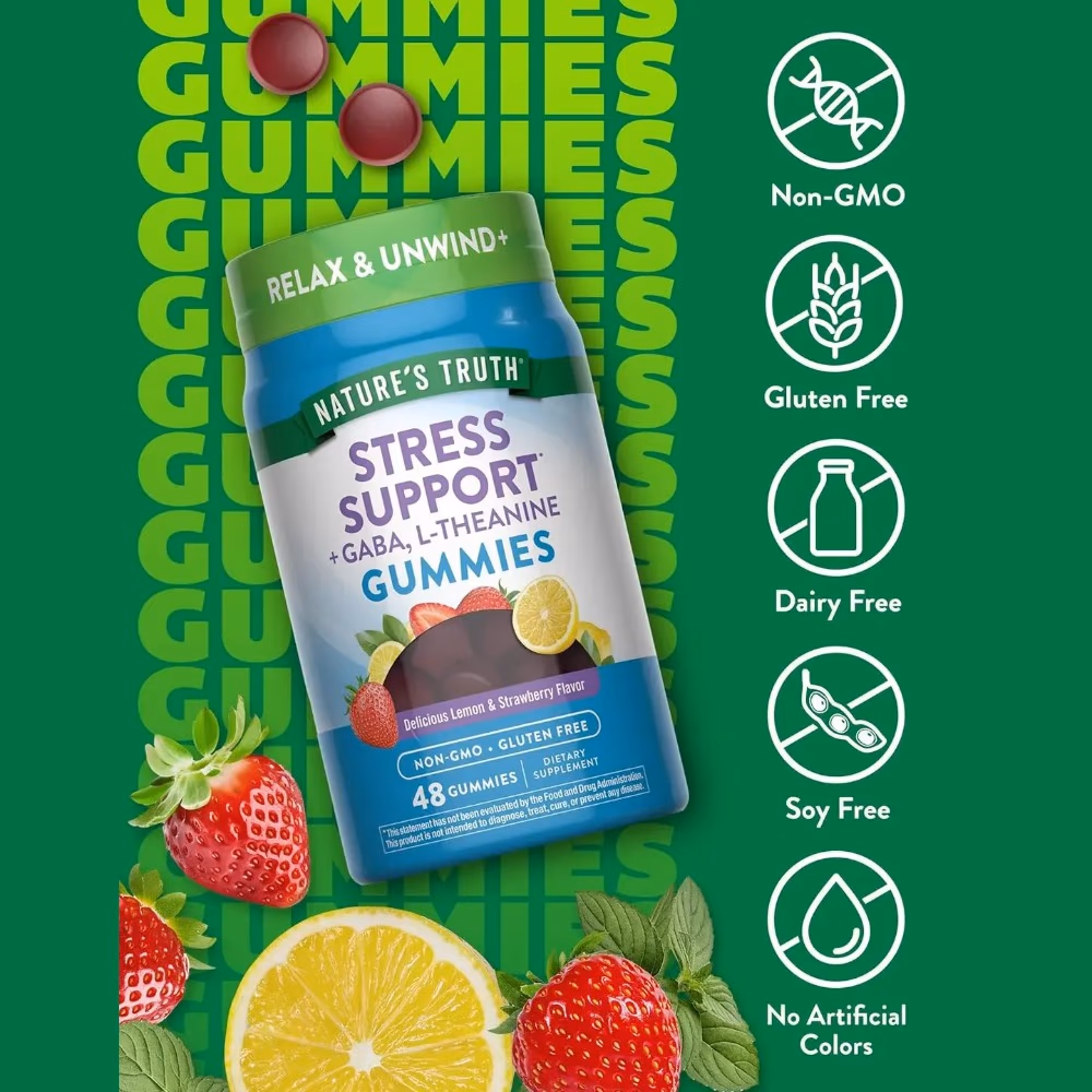 Natures Truth Stress Support + GABA, L-Theanine Gummies - 48 Gummies 5