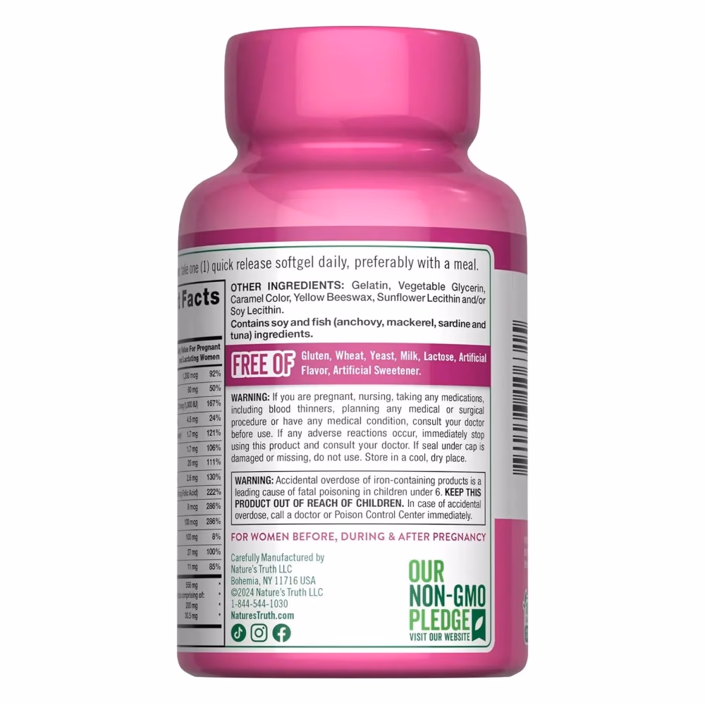 Natures Truth Ultra Prenatal Vitamins+DHA - 60 Softgels 3
