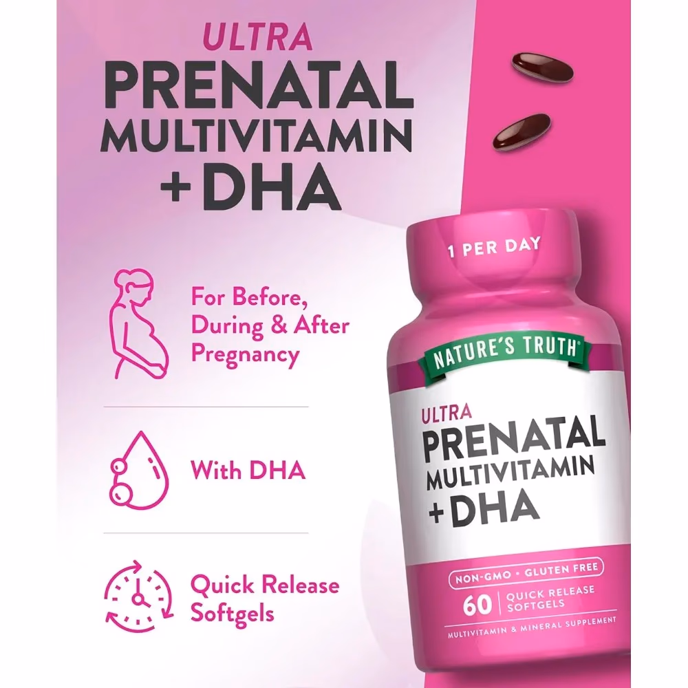 Natures Truth Ultra Prenatal Vitamins+DHA - 60 Softgels 2
