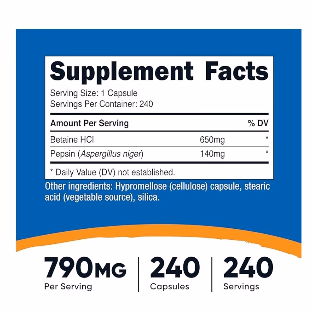 Nutricost Betaine HCl + Pepsin 790mg- 240 Capsules  2