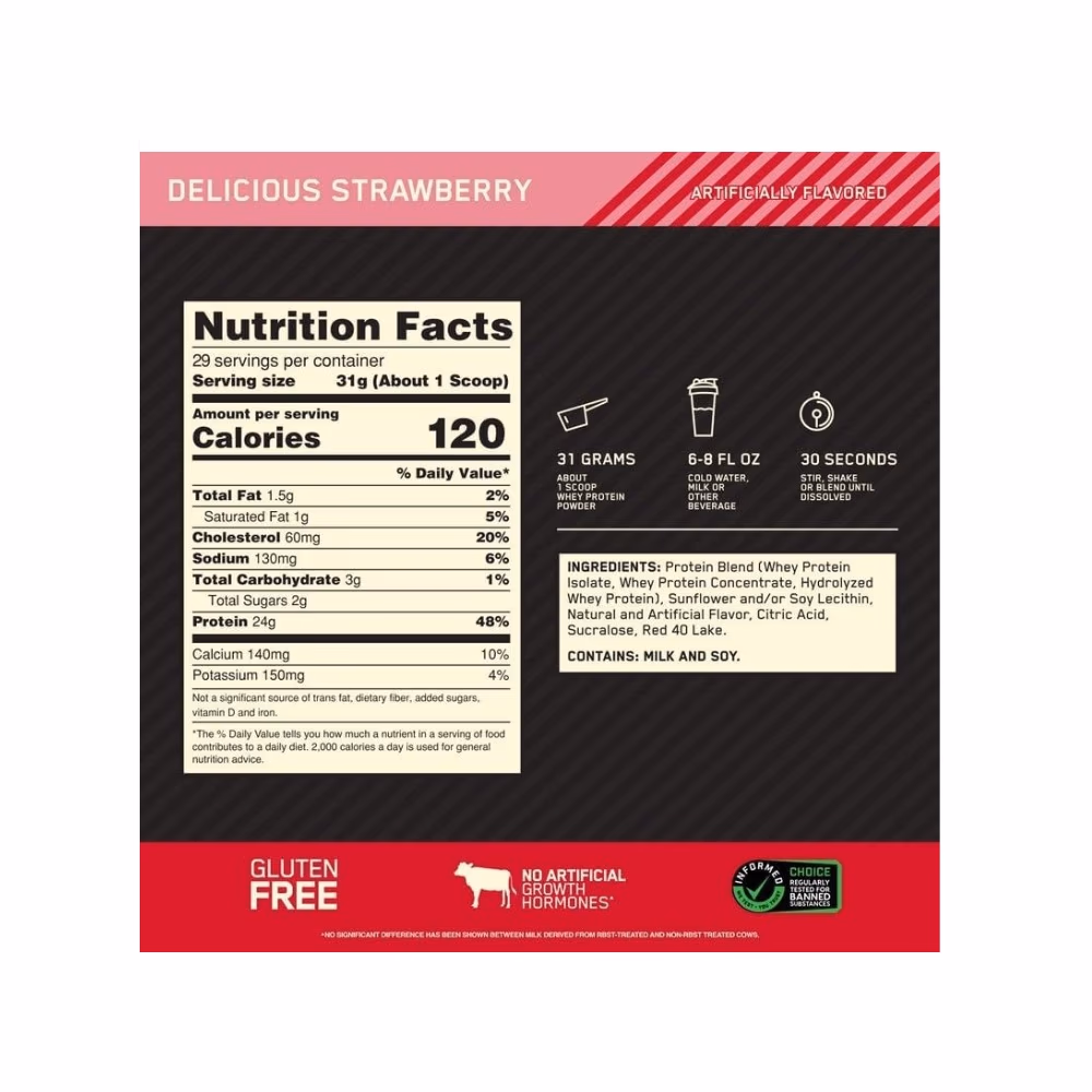 Optimum Nutrition 100% Gold Standard  Whey Delicious Strawberry 2LB 3