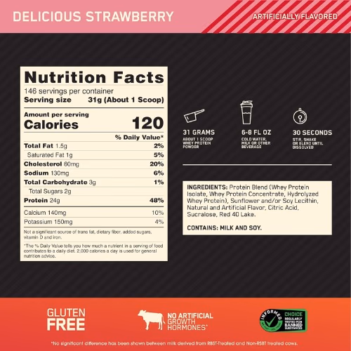 Optimum Nutrition 100% Gold Standard Whey Strawberry 10LB 4