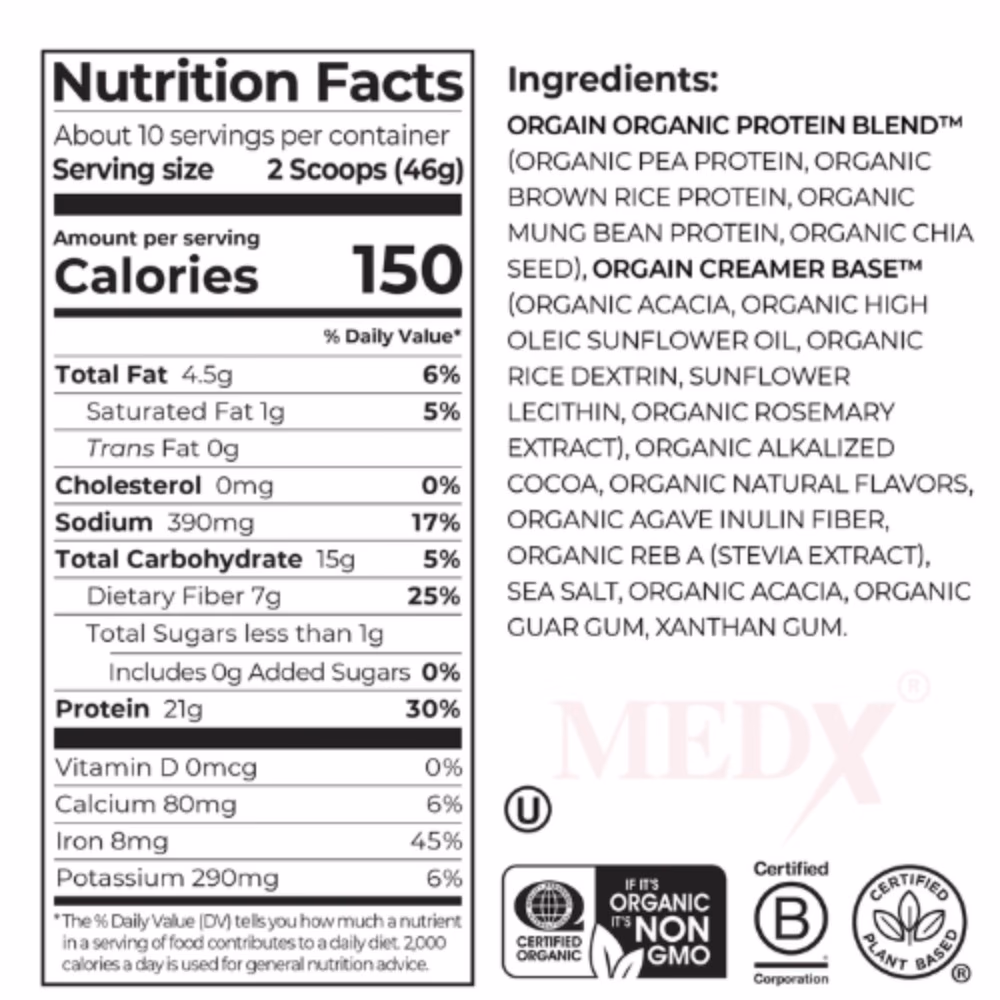 Orgain Organic Plant-Based Protein Powder – Creamy Chocolate Fudge, 2 lb 4