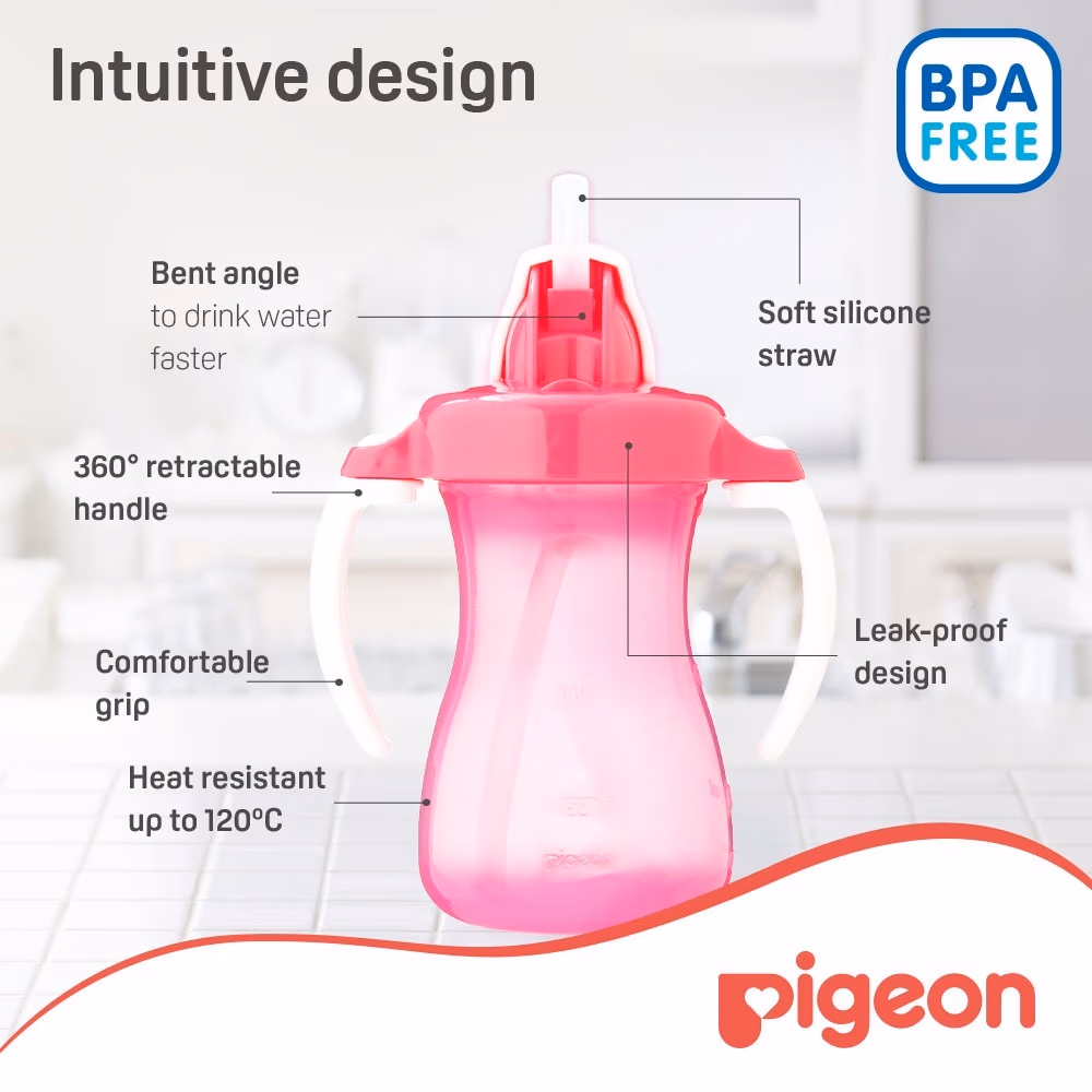 Pigeon Petite Straw Bottle Pink 9+ Months 150ml 26150 2