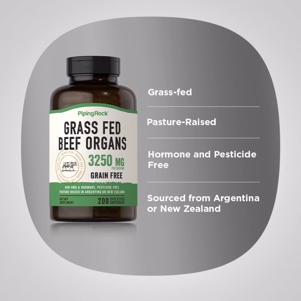 Piping Rock Grassfed Beef Organs 3250MG 200 Caps 2
