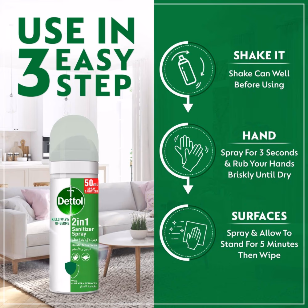 Dettol 2 in 1 Hand and Surface Sanitizer Spray 50ml 2