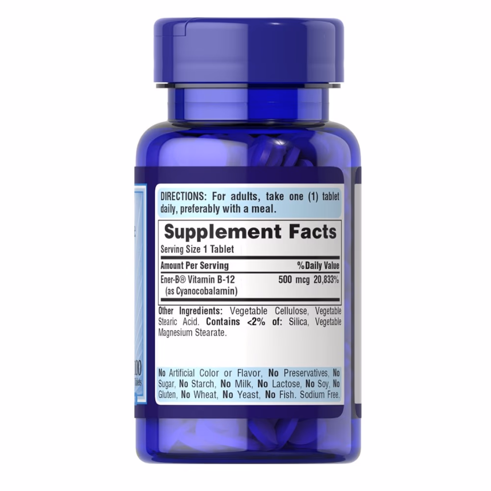 Puritan's Pride Vitamin B12 500mcg 100 Tabs 3